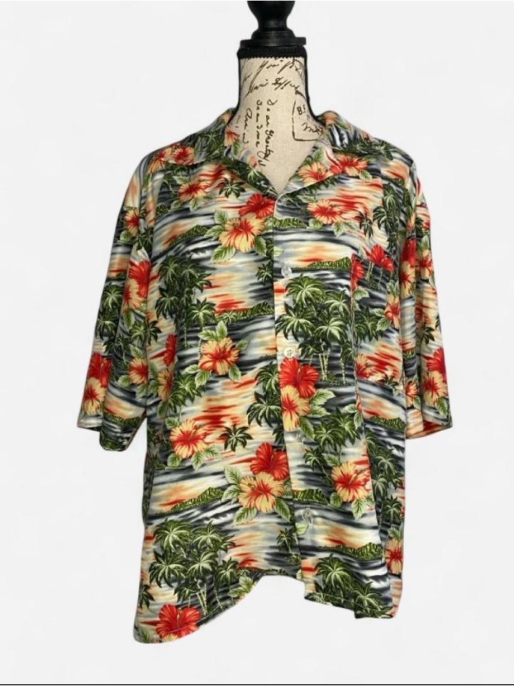 Men’s Tropical Floral Button-Down Camp Shirt - Red/Green